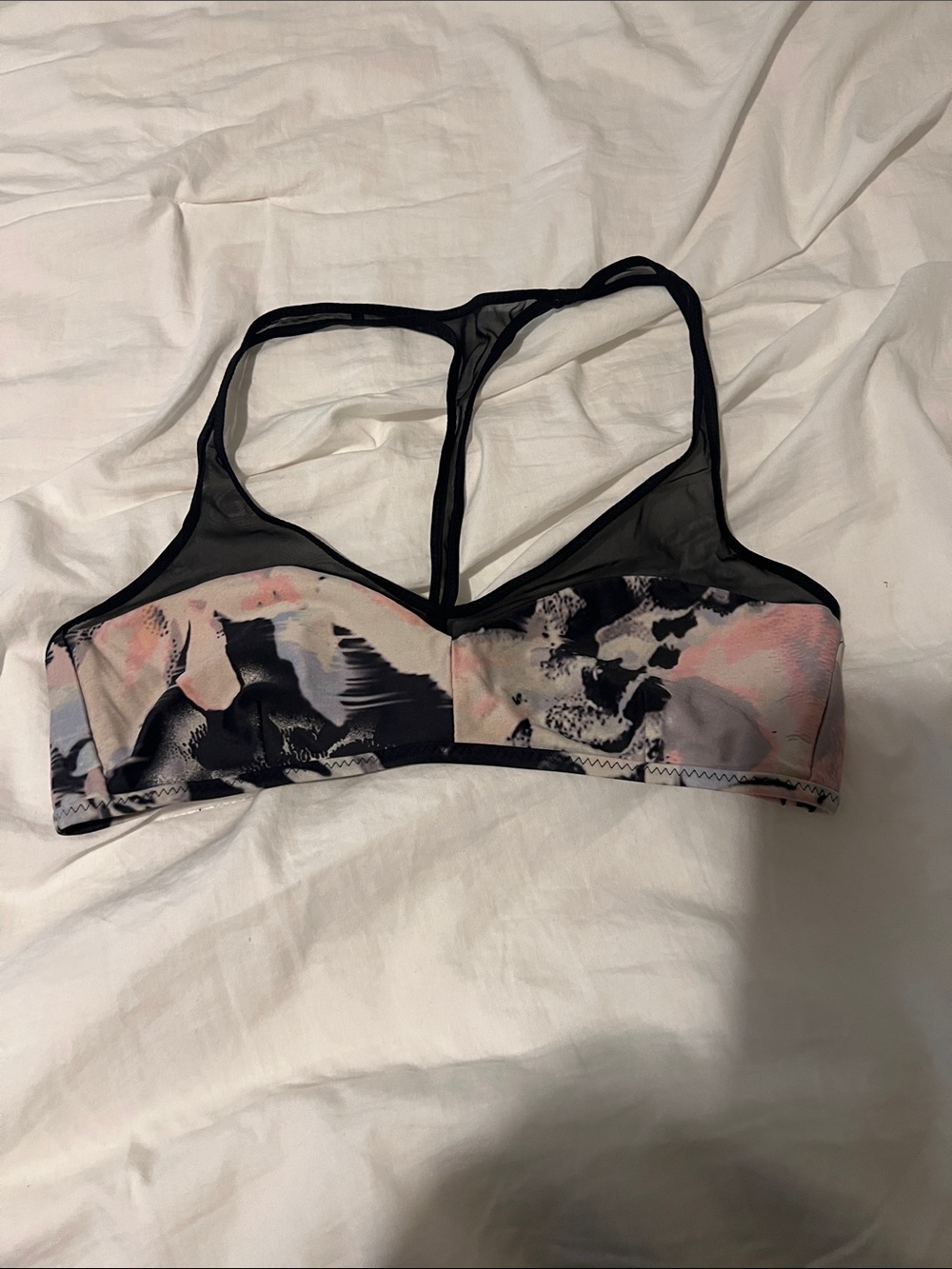 Lululemon Rare Black & Pink Abstract Reversible Bikini Top with Mesh